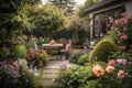 staycationer with glass of wine and book in cozy backyard oasis