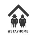 Stayhome Hashtag Sign with two Older Peoples. Coronavirus Protection Icon. Vector