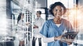 Staying connected to current medical advancements. Cropped portrait of a young female doctor using a tablet in a Royalty Free Stock Photo