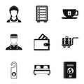 Staying in hotel icons set, simple style Royalty Free Stock Photo