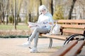 Concentrated old woman reading a newspaper Royalty Free Stock Photo