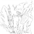 Steadfast Tin Soldier and ballerina in the fire coloring book illustration