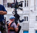 Steady camera operator filming movie scene