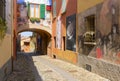 Steady works painted on the wall of the houses in the medieval small village of Dozza near Bologna in Emilia Romagna, Italy