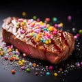Candycore Steak With Colorful Sprinkles - Vibrant And Realistic Food Photography