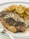 Steak au Poirve' with Saut Potatoes Royalty Free Stock Photo