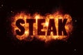 Steak bbq grill Party text on fire flames explosion Royalty Free Stock Photo