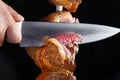Steak being sliced Royalty Free Stock Photo