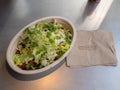 A steak burrito bowl served in Chipotle Royalty Free Stock Photo