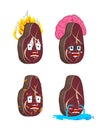 Steak Cartoon Style set. Meat Smart and infected. Fire and flooded. beefsteak Collection of situations