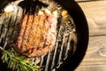 Steak in cast iron skillet Royalty Free Stock Photo