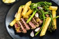Steak and Chips with Broccolini Mustard, Shallots and Bearnaise Sauce
