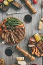 Steak cooked on grill with grilled vegetables and red wine Royalty Free Stock Photo