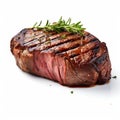 Ultra Realistic Steak On White Background With Rosemary