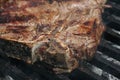 Steak cooking on flame grill Royalty Free Stock Photo