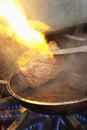 Steak cooking in pan Royalty Free Stock Photo