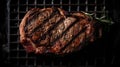 Steak on a dark metal grill base with spices. Ai generated illustration