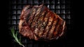 Steak on a dark metal grill base with spices. Ai generated illustration