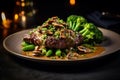 steak diane with vegetables Royalty Free Stock Photo