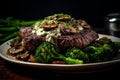 steak diane with vegetables Royalty Free Stock Photo