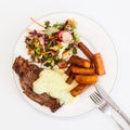 Steak dinner with fries