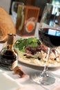 Steak Dinner with Glass of Wine Royalty Free Stock Photo