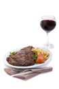 Steak dinner and red wine Royalty Free Stock Photo