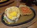 The Steak with Extra egg on the topping of the rice with mix veggie Royalty Free Stock Photo