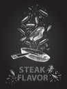 Steak flavor quotes illustration on chalkboard
