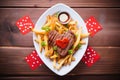 steak fries with a ketchup heart shape on top