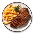 Quantumpunk Grilled Steak With Fries - Isolated On White Background Royalty Free Stock Photo