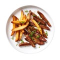 Steak Fries On White Plate On A White Background