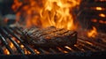 A steak on a grill with flames coming out of it, AI Royalty Free Stock Photo