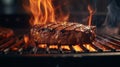 Flame-grilled Steak With Royalty-free Fire Stock Photo In Low-resolution Style