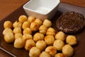 Steak grilled with balls potatoes Royalty Free Stock Photo