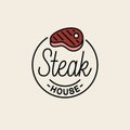 Steak house logo. Round linear of steak grill