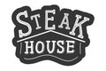 Steak house. Logo template for grill restaurant. Lettering calligraphy illustration. Handwritten brush trendy black sticker with Royalty Free Stock Photo