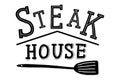 Steak house. Logo template for grill restaurant. Lettering calligraphy illustration. Handwritten brush trendy black sticker with Royalty Free Stock Photo