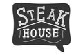 Steak house. Logo template for grill restaurant. Lettering calligraphy illustration. Handwritten brush trendy black sticker with Royalty Free Stock Photo