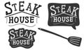 Steak house. Logo templates set for grill restaurant. Lettering calligraphy illustration. Handwritten brush trendy black sticker Royalty Free Stock Photo