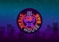 Steak House Logo Vector. Neon sign, symbol, bright advertising night barbecue, grill, roast meat, grill bar, restaurant Royalty Free Stock Photo