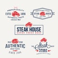 Steak House or Meat Store Vintage Typography Labels, Emblems, Logo Templates. Signs Set. Royalty Free Stock Photo