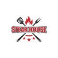 Steak house rustic logo emblem, Vintage Retro Countryside BBQ Grill vector illustration symbol Royalty Free Stock Photo