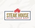 Steak House Typography Label, Emblem or Logo Template. Premium Quality Vintage Meat Sign. Butchery Icon with Background