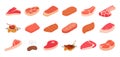 Steak icon set, cartoon style Royalty Free Stock Photo