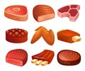 Steak icons set, cartoon style Royalty Free Stock Photo
