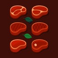 Steak Icons Set on Dark Background. Vector Royalty Free Stock Photo