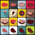 Steak icons set, flat style Royalty Free Stock Photo