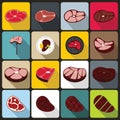 Steak icons set, flat style Royalty Free Stock Photo