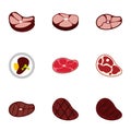 Steak icons set, flat style Royalty Free Stock Photo